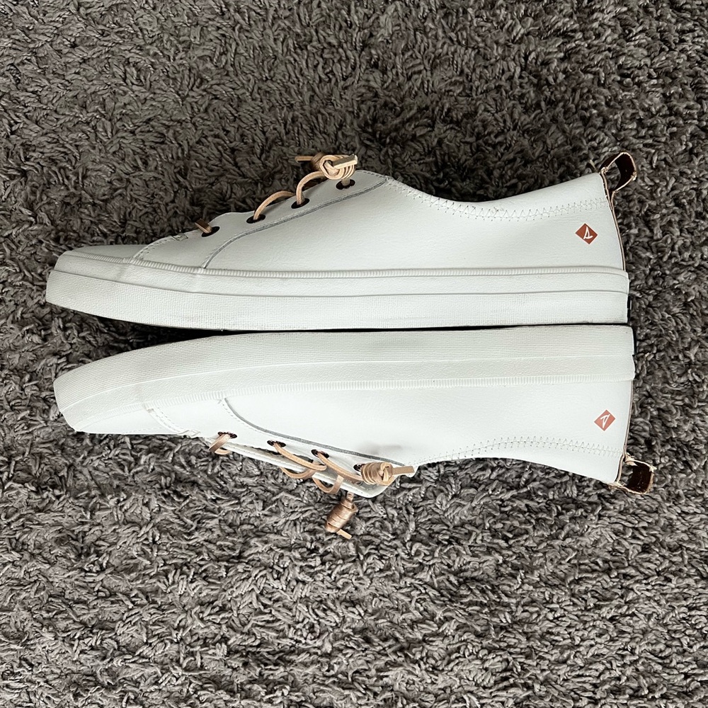 Sperry Women's White Leather Sneakers with Rose Gold Laces - Picture 3 of 4